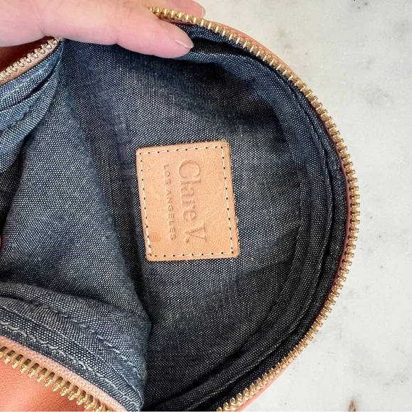 Clare V Round Pink Leather Wristlet with Mustard Strap - Picture 4 of 4